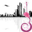 Abstract guitar with rose on the background of modern city Abstract guitar with rose on the background of modern city