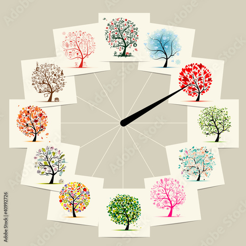 Vector: 12 months with art trees, watches concept design 12 months with art trees, watches concept design