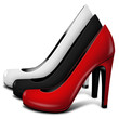 isolated red, white and black shoes on white