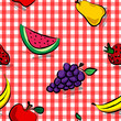 Seamless grungy fruits over red gingham pattern Seamless grungy fruits over red gingham pattern