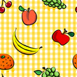 Seamless grungy fruits over yellow gingham pattern Seamless grungy fruits over yellow gingham pattern