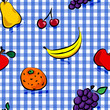 Seamless grungy fruits over blue gingham pattern Seamless grungy fruits over blue gingham pattern