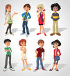 Group cartoon people. Teenagers.