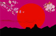 pagoda and flowers at red sunset