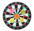 Darts with stickers depicting the life values isolated Darts with stickers depicting the life values isolated