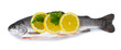 Fresh fish with lemon and parsley isolated on white.