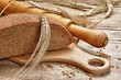 rye bread, and corn on a wooden table