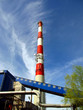 chimney, wharf, pipelines, tree and sky