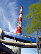 chimney, wharf, pipelines, tree and sky