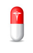 red white pill with medical caduceus symbol