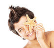 Happy face cute boy with starfish