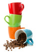 colorful mug with coffee beans colorful mug with coffee beans