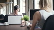 Video: Two young businesswomen working in the office, steadicam shot Two young businesswomen working in the office, steadicam shot