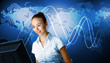Young woman in business wear and headset