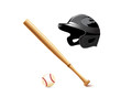 Vector: Bat, ball and baseball helmet object Bat, ball and baseball helmet object