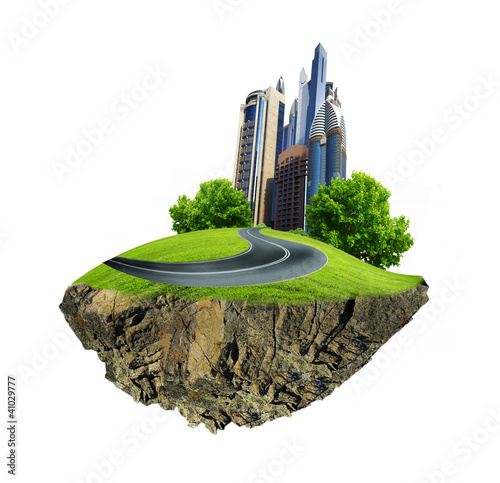 Illustration: Modern city surrounded by nature landscape Modern city surrounded by nature landscape