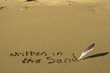 written in the sand with feather quill