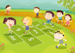 Young friends playing hopscotch