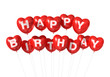 Illustration: Red Happy Birthday heart shape balloons Red Happy Birthday heart shape balloons