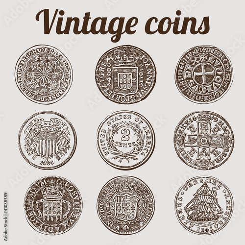 Vector: Silver coins collection / vintage vector illustration Silver coins collection / vintage vector illustration