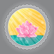 Lotus Flower in Green Water in Round Label Lotus Flower in Green Water in Round Label