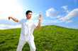Photo: Man in white cloth in the morning at hill background Man in white cloth in the morning at hill background