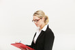 Conscientious secretary concentrating