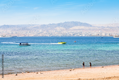 Photo: municipal Aqaba beach and view on Eilat town municipal Aqaba beach and view on Eilat town