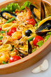 rice with seafood close up in a dish