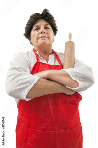 Foto: Disappointed grandmother with rolling pin Disappointed grandmother with rolling pin
