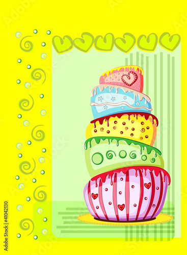 Vector: Bright birthday cake. Postcard with place for your text. Eps10 Bright birthday cake. Postcard with place for your text. Eps10