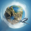 airplane flies over the earth