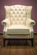 Front of Classic Chesterfield luxury White Leather armchair Front of Classic Chesterfield luxury White Leather armchair