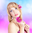 Beautiful girl with pink flowers