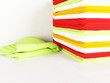 Pile of linen kitchen towels on the table