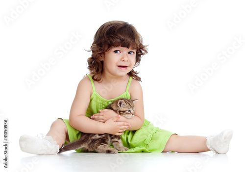 Photo: funny child playing with Scottish kitten funny child playing with Scottish kitten