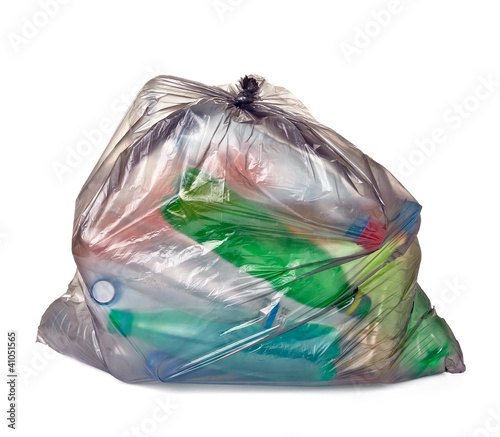 Photo: garbage bag with empty bottle trash waste garbage bag with empty bottle trash waste