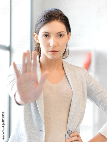 Photo: woman making stop gesture woman making stop gesture