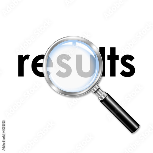 Illustration: Icono lupa 3D con texto results Icono lupa 3D con texto results
