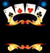 Cards with poker symbols over empty gold frame