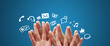 Happy group of finger smileys with social chat sign