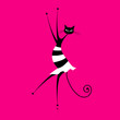 Graceful cat dancing, vector illustration for your design