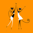 Graceful cats dancing, vector illustration for your design