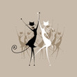 Graceful cats dancing, vector illustration for your design