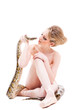 attractive nude ballerina with python on isolated white attractive nude ballerina with python on isolated white