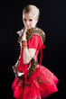 ballerina girl in a red dress with python on black ballerina girl in a red dress with python on black