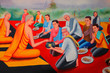 Mural of traditional Thai lifestyle, Wat Pa Nachuak, Mahasarakha Mural of traditional Thai lifestyle, Wat Pa Nachuak, Mahasarakha