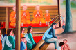 Mural of traditional Thai lifestyle, Wat Pa Nachuak, Mahasarakha Mural of traditional Thai lifestyle, Wat Pa Nachuak, Mahasarakha