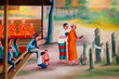 Mural of traditional Thai lifestyle, Wat Pa Nachuak, Mahasarakha Mural of traditional Thai lifestyle, Wat Pa Nachuak, Mahasarakha