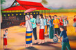 Mural of traditional Thai lifestyle, Wat Pa Nachuak, Mahasarakha Mural of traditional Thai lifestyle, Wat Pa Nachuak, Mahasarakha